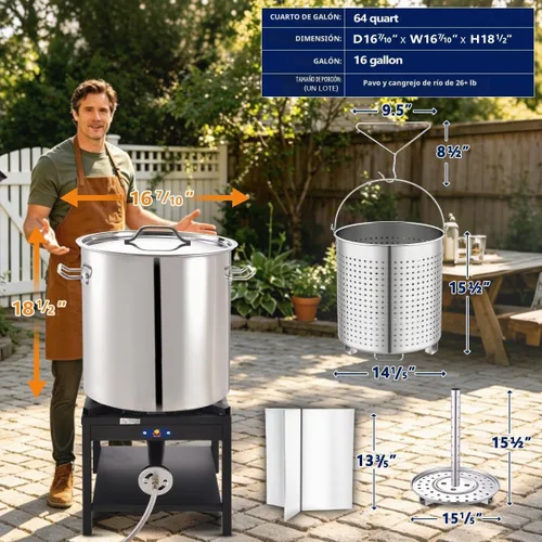 Vista 2 de ARC 64QT - Olla de acero inoxidable para caldera de mariscos de cangrejo