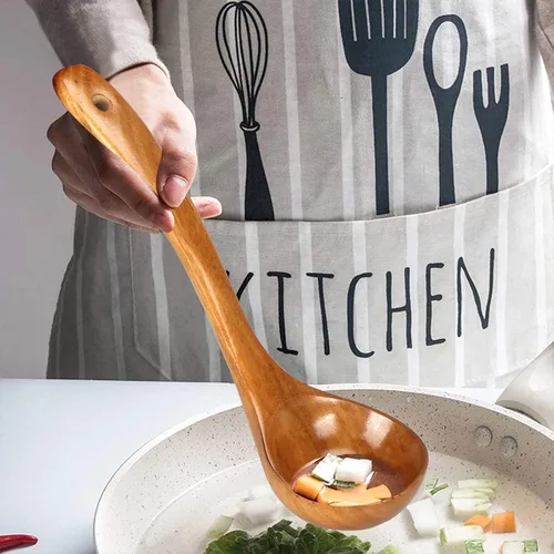 Vista 3 de Paquete de 3 cucharones de madera para servir, cucharón de sopa, cucharón de madera para cocinar, cucharón grande, herramientas de cocina