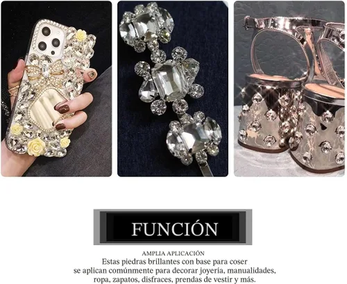 Vista 4 de TANOSII 100 diamantes de imitación para coser con formas mixtas, gemas de cristal para coser en gemas de cristal, parte trasera plana con garra Ab