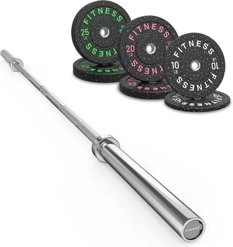 Vista 24 de HANDBODE Olympic Barbell Set, 2-Inch Bumper Plates with Weight Plate Rack