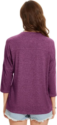 Vista 118 de ZENNILO Camisetas casuales de manga 3/4 para mujer, holgadas, cuello redondo, lindas camisetas básicas