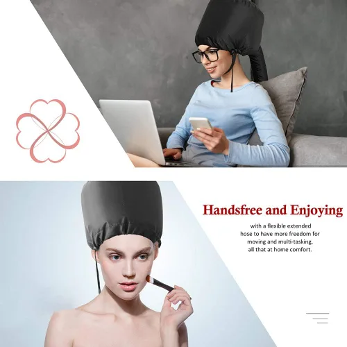 Vista 3 de Accesorio para secador de pelo con capucha: gorro de secador de pelo mejorado con correa de barbilla y manguera extendida más larga, más fácil