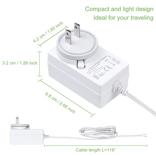 Vista 6 de Rollerhouse Adaptador de pared de transformador enchufable de 2 amperios de 12 V CC/adaptador de fuente de alimentación/cable de 5 pies