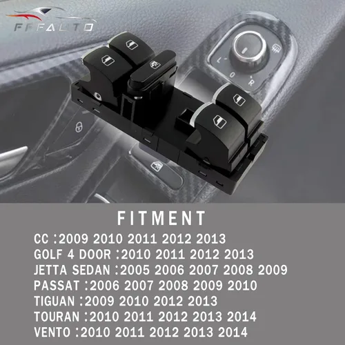 Vista 2 de Master Driver - Interruptor de ventana eléctrica compatible con VW Volkswagen CC Golf Jetta Passat Tiguan 2006-2010, 2009-2013, 5ND959857 1K4959857B