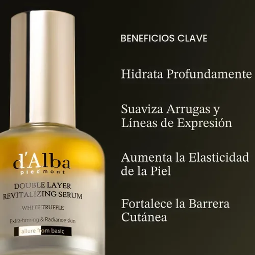 Vista 5 de d'alba Piedmont Suero Revitalizante de Trufa Blanca Italiana de Doble Capa (30 ml), Hidratación de 100 horas, Ácido Hialurónico y Centella Asiática
