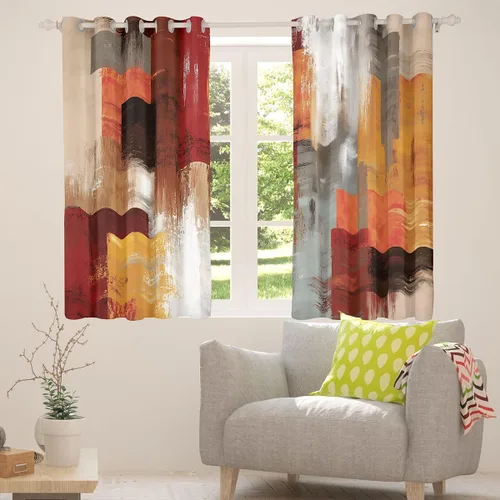 Vista 4 de Burnt Orange Blackout Curtains for Bedroom Abstract Brown Grey Modern Curtains Rust Aesthetics Grommet Light Blocking Window Drapes for Living Room