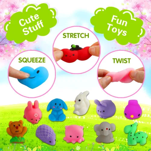 Vista 3 de Paquete de 100 Juguetes Squishies, Pequeños Juguetes Fidget Squishy de Mochi Aleatorios a Granel, Regalos de Fiesta para Niños de 4-8 y 8-12, Bolsa