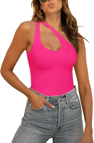 Vista 12 de REORIA Butsmooth® - Tops de Body Tank sin mangas con escote pronunciado sexy de un hombro con espalda descubierta en V para salir, de moda