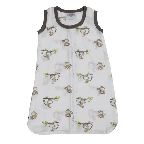 Vista 7 de Bacati - Saco de dormir de muselina Happy Monkeys (mantas portátiles) (recién nacido, beige/gris)