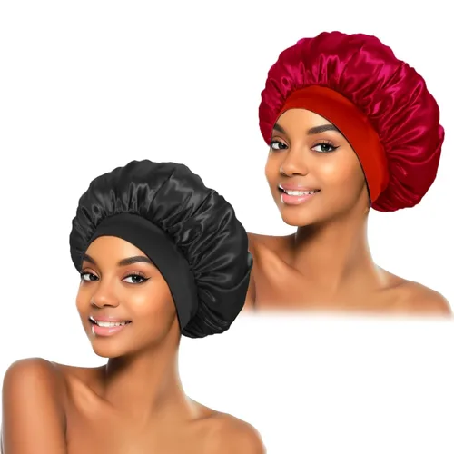Vista 11 de ZHENSILK 2 piezas de gorro de satén para dormir, gorros de seda para el cabello, gorro de dormir de seda con banda elástica suave, envoltura