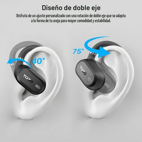 Vista 2 de TOZO Auriculares OpenWear Open Ear con traducción AI en tiempo real más de Negro mate