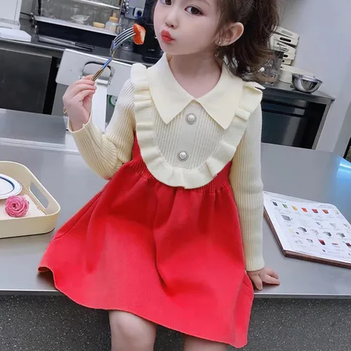 Vista 4 de Toddler Girls Spring and Autumn Cute Sweet Baby Dresses Loog Sleeve Outfit for 3 to 8 Years Clothes Girl 6 Years