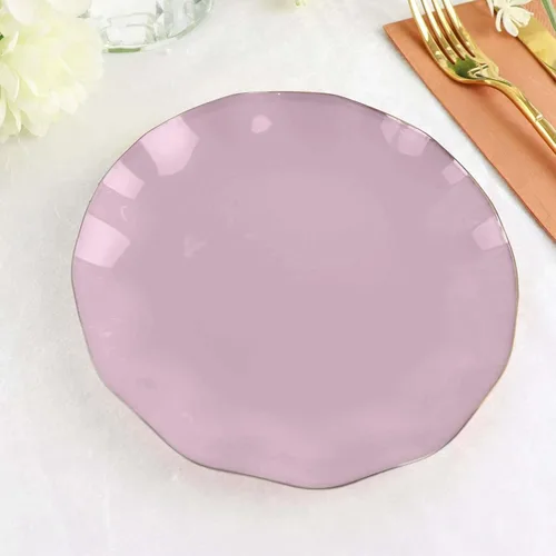 Vista 154 de Tableclothsfactory Paquete de 10 platos redondos de plástico negro de 6 pulgadas para ensalada de postre, platos desechables con borde ondulado