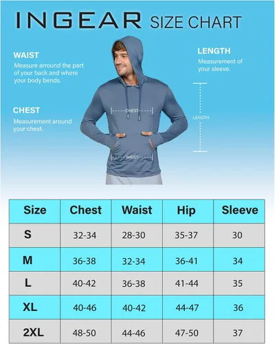 Vista 4 de Performance UPF 50+ - Sudadera con capucha para hombre, manga larga con bolsillos, protección solar y protección solar