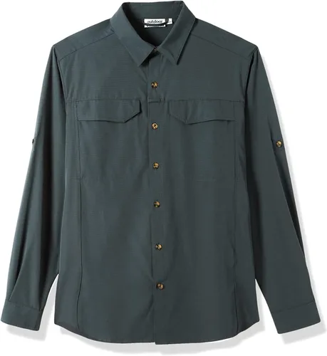 Vista 6 de Outdoor Ventures Camisa de senderismo para hombre con protección solar UPF 50+, manga larga, ligera, de secado rápido, para safari, viajes, pesca