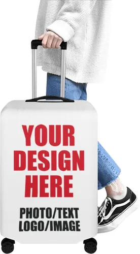 Vista 5 de POPCUSTOMS Funda de equipaje de viaje personalizada, protector de equipaje personalizado para maleta de mascota, funda de equipaje lavable, texto