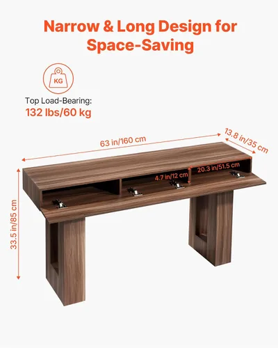 Vista 3 de VEVOR Mesa de consola, mesa de entrada de 63 pulgadas, mesa rectangular de madera, mesa de sofá estrecha detrás del sofá, mesas de consola