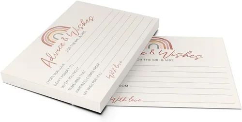 Vista 3 de Printed Party Tarjetas de consejos de boda y buenos deseos, tema boho arco iris, juego de 50
