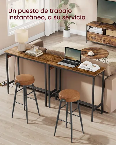 Vista 4 de VASAGLE ULBT101K01 - Mesa de bar, mesa estrecha y larga de cocina y comedor con estación de carga, marco de metal resistente, diseño industrial
