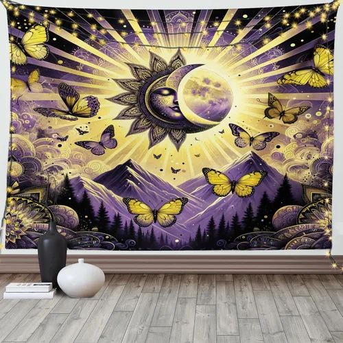 Vista 29 de Ambesonne colección de decoración del hogar, tapices de pared para recámara, sala de estar, recámara, multicolor 2-Verde oscuro Arena Marrón