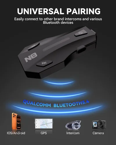 Vista 6 de N8 8 Riders Group - Intercomunicador de malla para motocicleta, auriculares Bluetooth para motocicleta V5.4 con audio multitarea/compartir música
