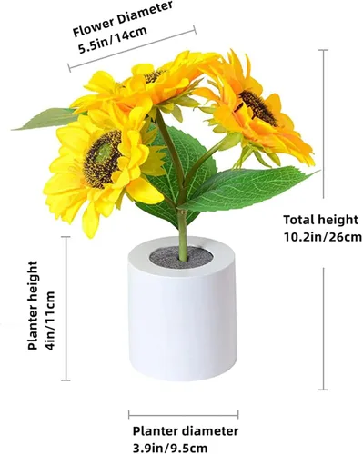 Vista 6 de Luz nocturna de girasol artificial, lámpara de flores recargable por USB - 2PCS