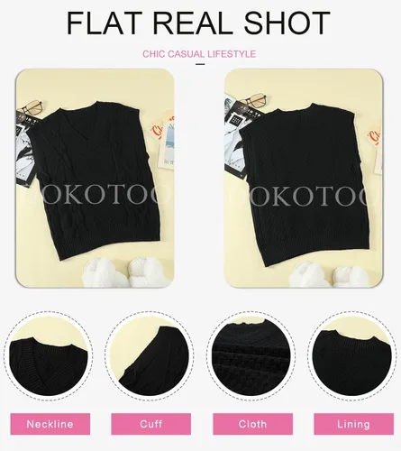 Vista 4 de Dokotoo Suéter chaleco para mujer, suéter de punto con cuello en V, suéteres de gran tamaño, sin mangas, camisetas sin mangas