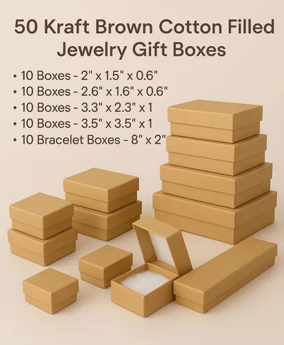 Vista 2 de Surtido de 50 cajas de joyería de algodón de color kraft Belandaria Designs