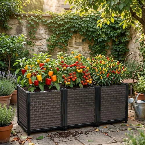 Vista 7 de Macetas grandes para plantas de exterior, profundas, 20 pulgadas de alto, camas elevadas para jardinería con riego automático, maceta elevada