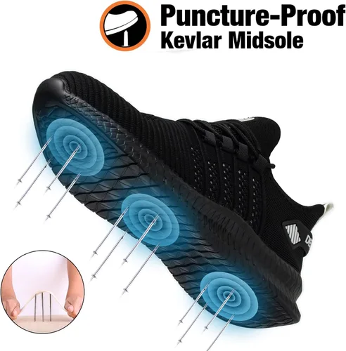 Vista 3 de Kezhiho Zapatos de trabajo con punta de acero para hombre, ligeros, cómodos, antideslizantes, a prueba de pinchazos, zapatos de seguridad