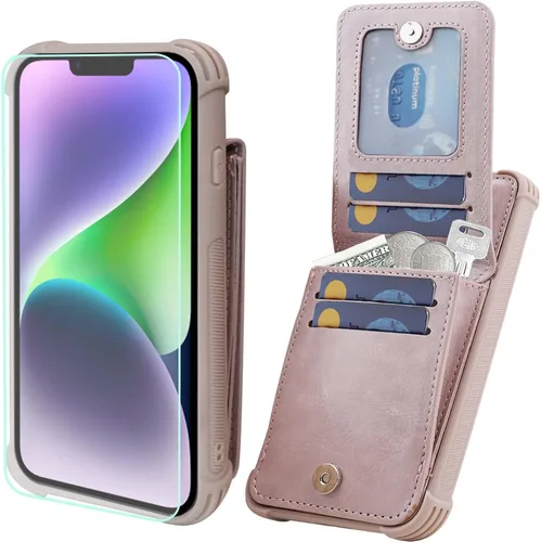 Vista 13 de VANAVAGY Funda tipo cartera compatible con iPhone 14 Pro Max para mujeres y hombres, de piel sintética, cierre magnético, con bloqueo RFID Negro