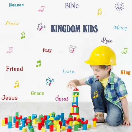 Vista 3 de Kingdom Kids Kingdom - Calcomanías de pared con cita inspiradora Pegatinas Kingdom Kids