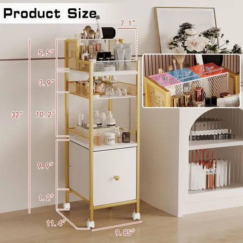 Vista 3 de Organizador de maquillaje con cajones, organizador de maquillaje grande para el cuidado de la piel, carrito de maquillaje rodante, organizador