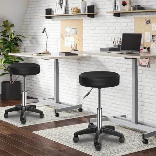 Vista 6 de SUPER DEAL Taburetes giratorios sillas giratorias masaje facial spa salón bar taburete ajustable hidráulica silla rodante, color negro
