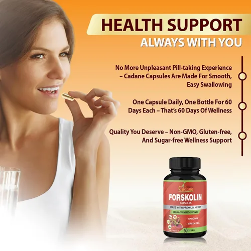 Vista 6 de Forskolina Suplementos Cápsulas con cúrcuma curcumina, Arjuna, Garcinia Cambogia, Té Verde - 60 Cápsulas