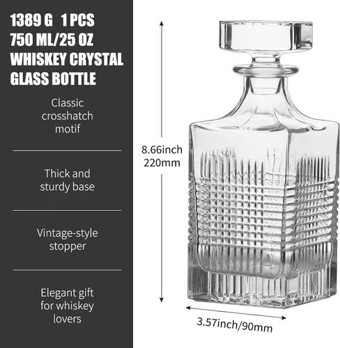 Vista 2 de Decantador de vidrio de 25 onzas con tapón geométrico hermético, decantador de whisky para vino, bourbon, brandy, licor, jugo, agua, enjuague bucal