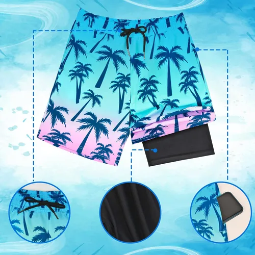 Vista 4 de MaciRept Traje de baño para niños, pantalones cortos de natación para niños y adolescentes, con forro de compresión, traje de baño para niños de 4 a