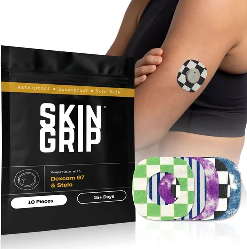Vista 10 de Skin Grip Parches adhesivos para Dexcom G7 y Stelo CGM con recorte, cubierta impermeable y resistente al sudor para sensor continuo de monitor