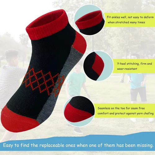 Vista 3 de 12 pares de calcetines de algodón atléticos de corte bajo para niños pequeños y grandes de 3 a 10 años