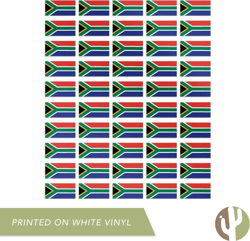 Vista 4 de Desert Cactus Adhesivo de bandera de Sudáfrica con diseño de país, hojas rectangulares de 1 pulgada, 50 piezas en total, con logotipo de niños