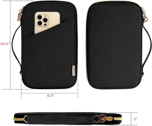 Vista 5 de heouvo Soporte para pasaporte de viaje RFID para la familia, organizador portátil de documentos de viaje prémium para mujeres, soporte