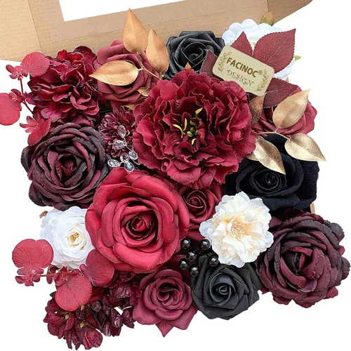 Vista 18 de FACINOC Juego de ramos de flores artificiales de rosas artificiales para bricolaje, decoración de despedida de soltera, arreglos florales falsos