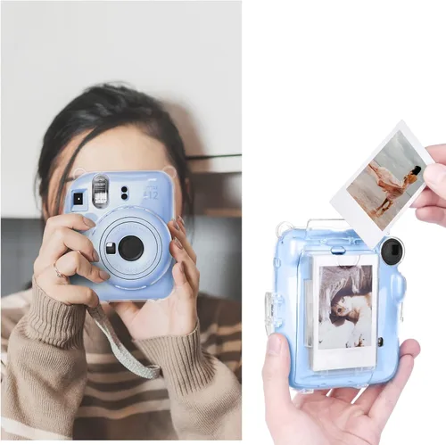 Vista 5 de Funda rígida transparente mejorada con adhesivo de bricolaje para cámara instantánea Fujifilm Instax Mini 12, funda transparente Instax Mini 12