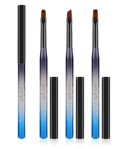 Vista 11 de 3 piezas de brochas de limpieza de arte de uñas, brochas de uña redondas/anguladas/planas resistentes a la acetona para remover esmalte de gel