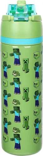 Vista 2 de Bioworld Botella de agua de acero inoxidable de 24 oz Minecraft AOP Verde