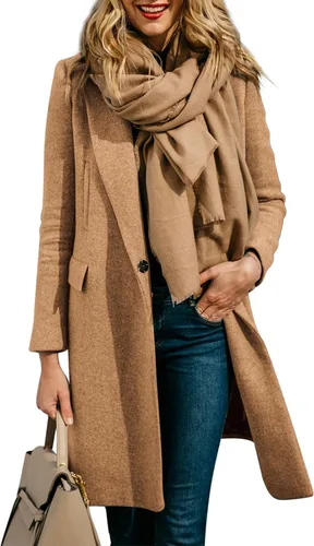 Vista 2 de Yousify Women's 2023 Winter Pea Coats Casual Lapel Notched Mid Length Single-Breasted Wool Blend Trench Coat Jackets