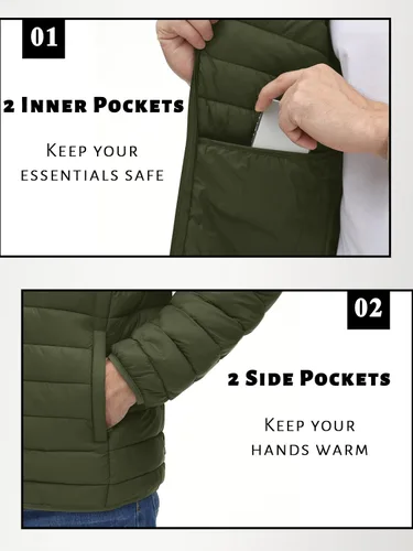 Vista 5 de TACVASEN Chaqueta Puffer Ligera para Hombre con Capucha Resistente al Agua a Prueba de Viento Chaqueta Aislante Acolchada con Forro Abrigos