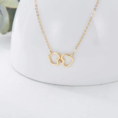 Vista 3 de Blocaci Gargantilla de corazón de oro de 14 quilates para mujeres y niñas, collares con colgante de corazón entrelazado, cadena delicada de oro
