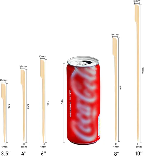 Vista 3 de Brochetas de bambú de 9 cm 100 piezas, palillos de dientes anchos y planos de madera de bambú para cóctel, malvaviscos, frutas, parrilla, bebidas