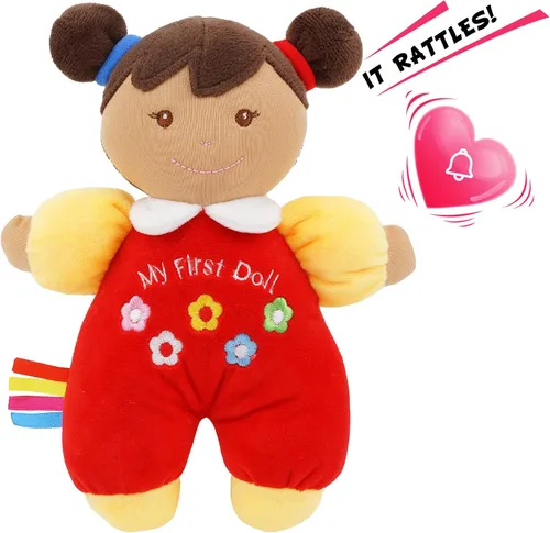 Vista 2 de June Garden 9" Mi primera muñeca Ava - Muñeca de bebé de felpa suave - Vestido rojo